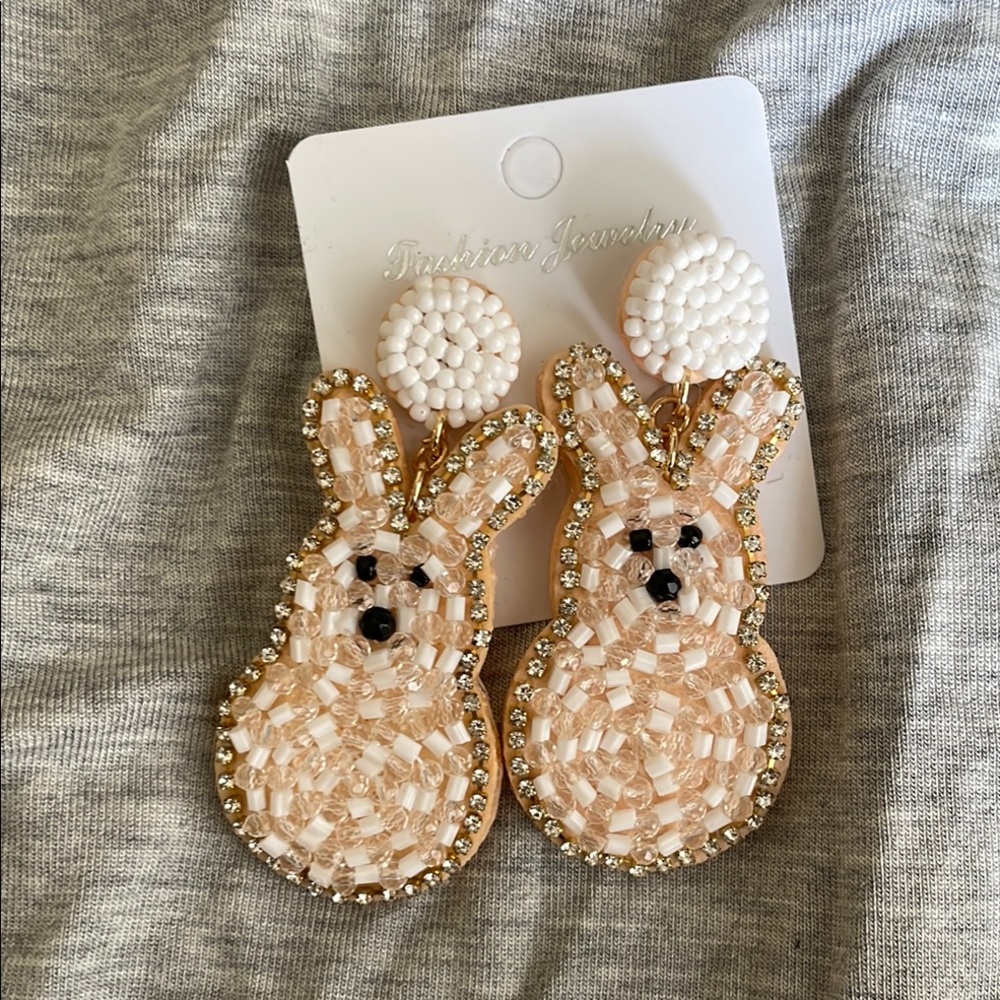 Bunny Rabbit Pink and‎ White Drop Earrings